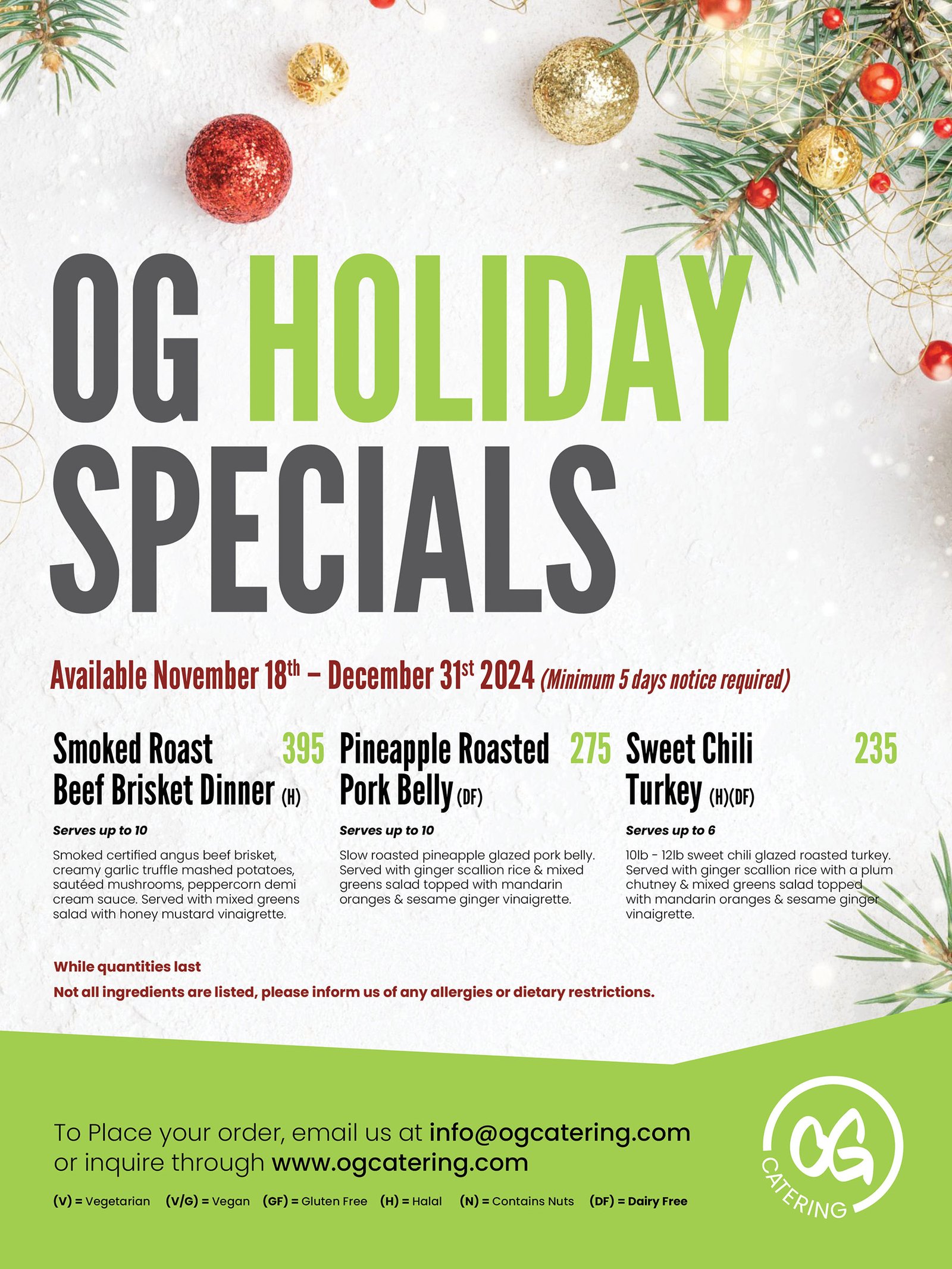 Winter Holiday Catering Specials